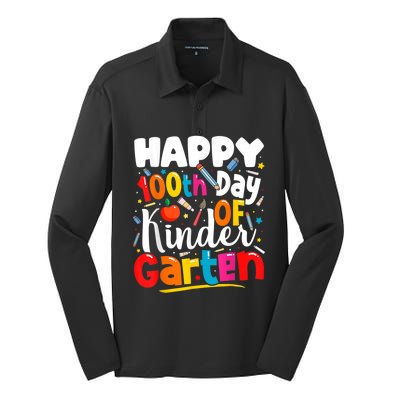 100th Day Of Kindergarten Teachers 100 Days Of School Cool Gift Silk Touch Performance Long Sleeve Polo