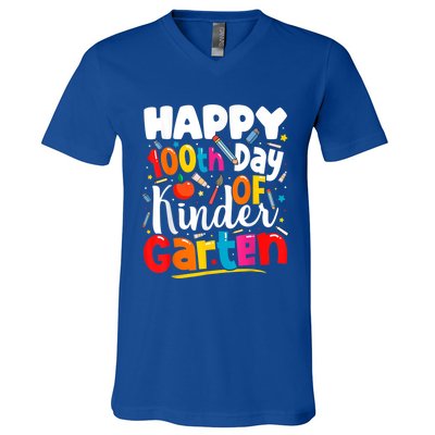 100th Day Of Kindergarten Teachers 100 Days Of School Cool Gift V-Neck T-Shirt