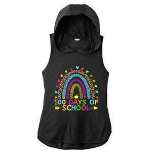 100 Days Of School Teacher Rainbow 100th Day Leopard Student Ladies PosiCharge Tri-Blend Wicking Draft Hoodie Tank