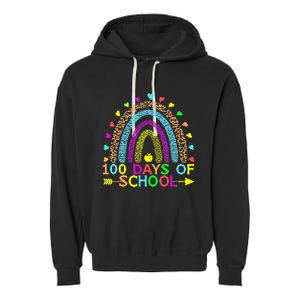 100 Days Of School Teacher Rainbow 100th Day Leopard Student Garment-Dyed Fleece Hoodie