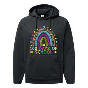 100 Days Of School Teacher Rainbow 100th Day Leopard Student Performance Fleece Hoodie