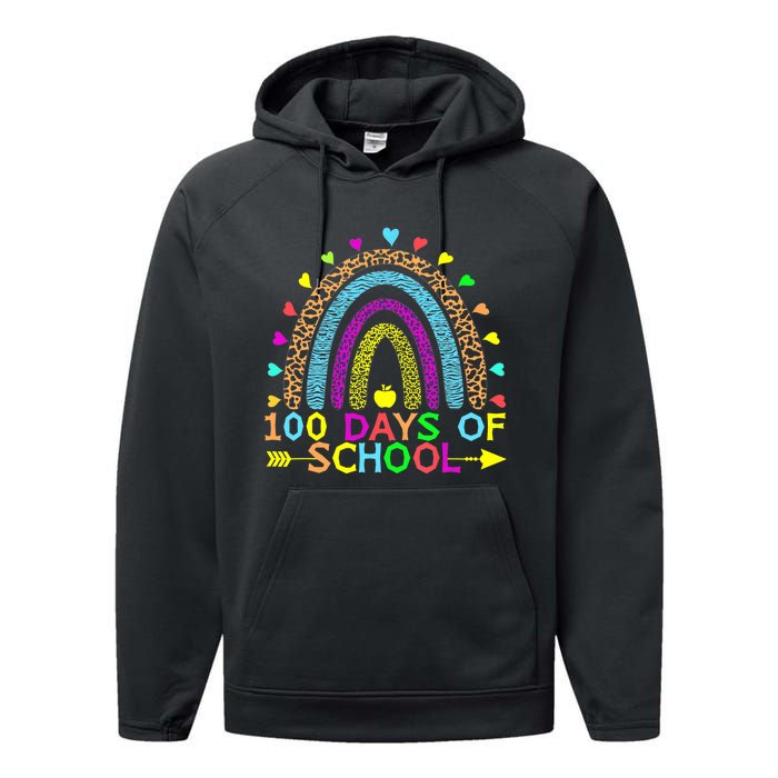 100 Days Of School Teacher Rainbow 100th Day Leopard Student Performance Fleece Hoodie