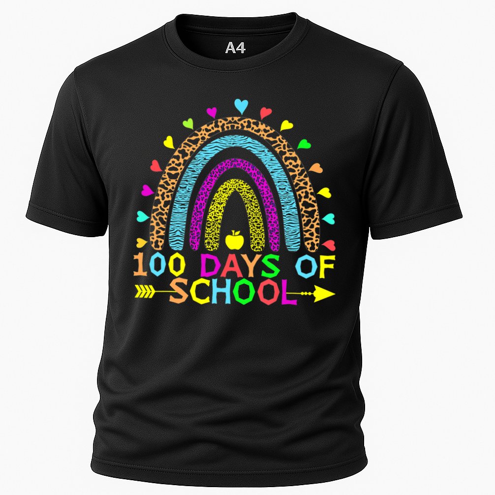 100 Days Of School Teacher Rainbow 100th Day Leopard Student Cooling Performance Crew T-Shirt