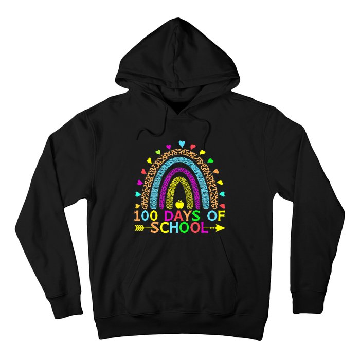 100 Days Of School Teacher Rainbow 100th Day Leopard Student Hoodie