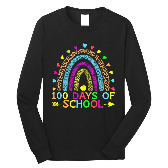 100 Days Of School Teacher Rainbow 100th Day Leopard Student Long Sleeve Shirt