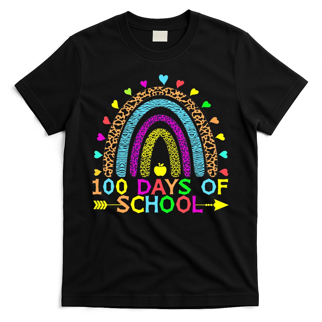100 Days Of School Teacher Rainbow 100th Day Leopard Student T-Shirt