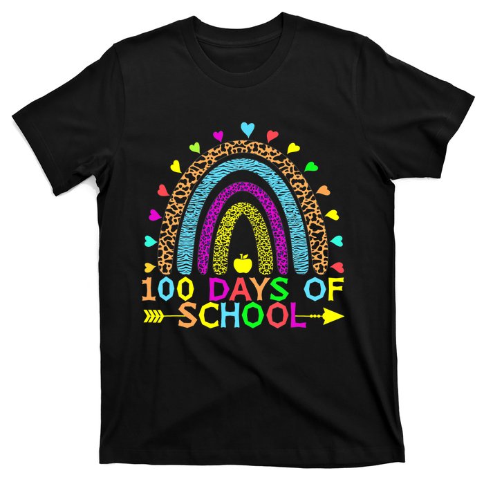 100 Days Of School Teacher Rainbow 100th Day Leopard Student T-Shirt