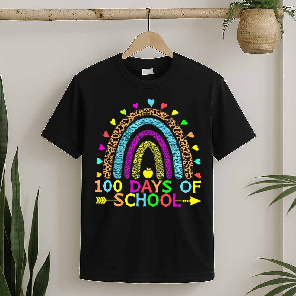 100 Days Of School Teacher Rainbow 100th Day Leopard Student T-Shirt