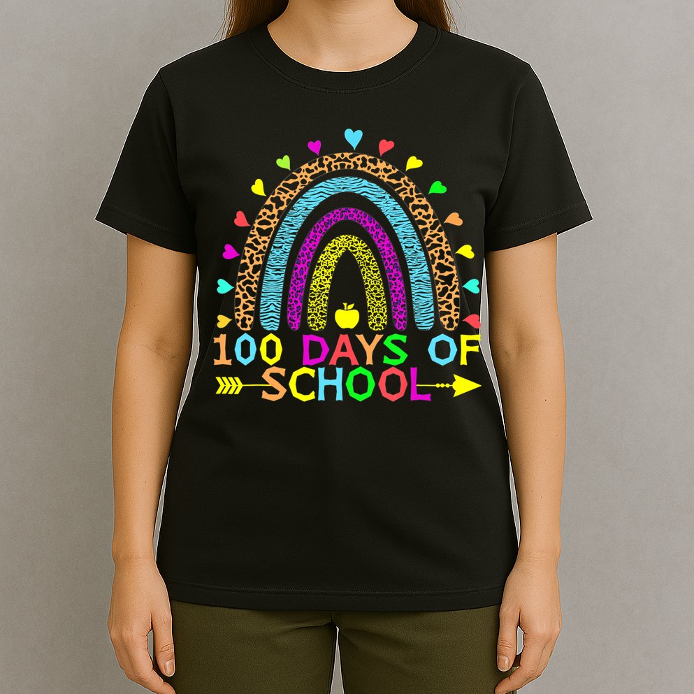 100 Days Of School Teacher Rainbow 100th Day Leopard Student T-Shirt