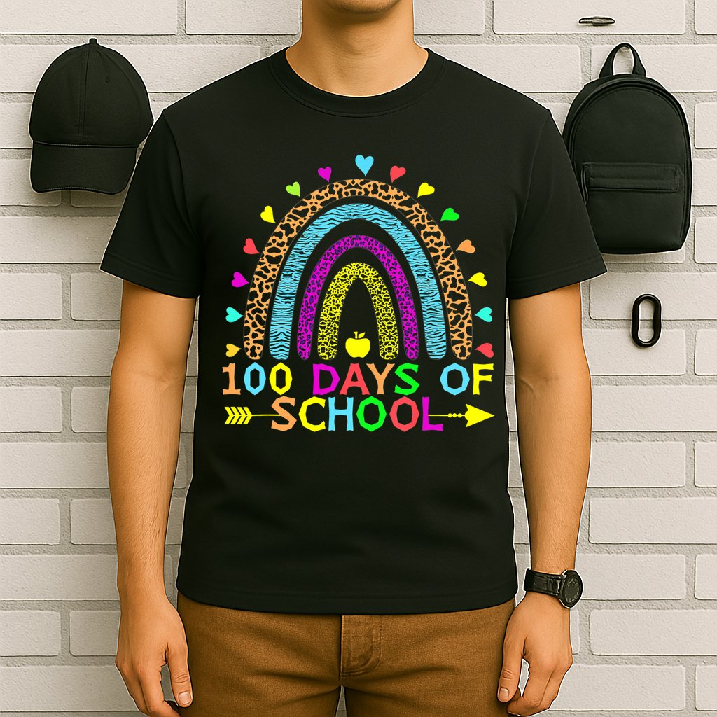 100 Days Of School Teacher Rainbow 100th Day Leopard Student T-Shirt