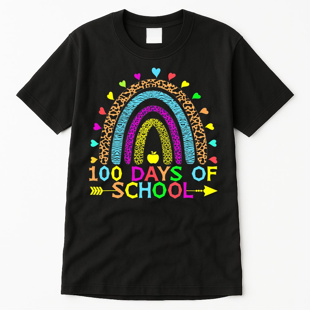 100 Days Of School Teacher Rainbow 100th Day Leopard Student Tall T-Shirt