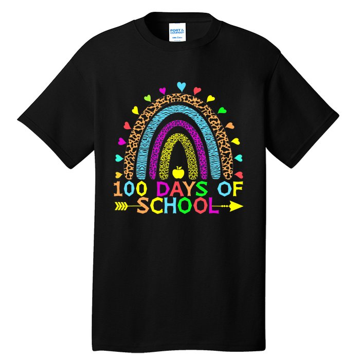 100 Days Of School Teacher Rainbow 100th Day Leopard Student Tall T-Shirt