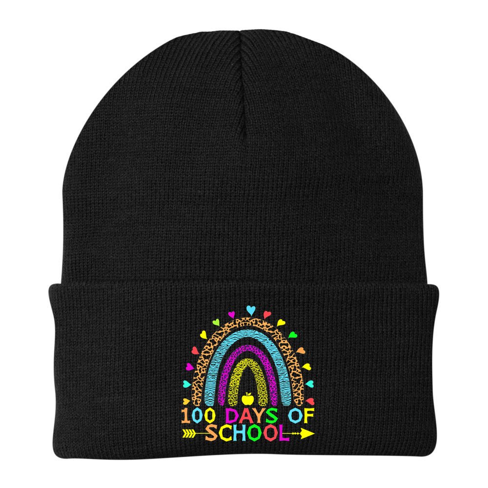 100 Days Of School Teacher Rainbow 100th Day Leopard Student Beanie