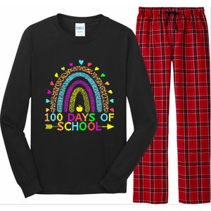 100 Days Of School Teacher Rainbow 100th Day Leopard Student Long Sleeve Pajama Set