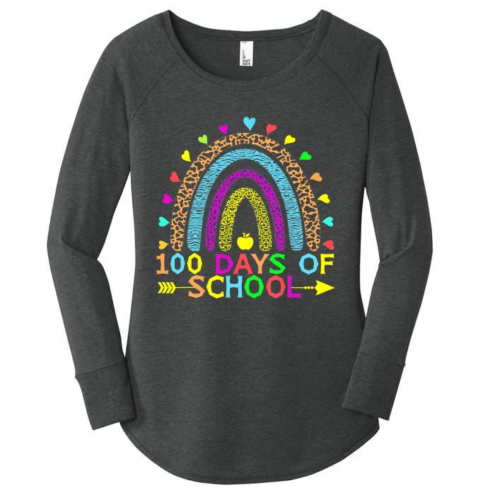 100 Days Of School Teacher Rainbow 100th Day Leopard Student Women's Perfect Tri Tunic Long Sleeve Shirt