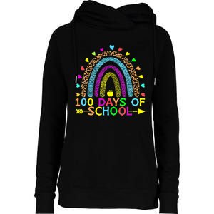 100 Days Of School Teacher Rainbow 100th Day Leopard Student Womens Funnel Neck Pullover Hood