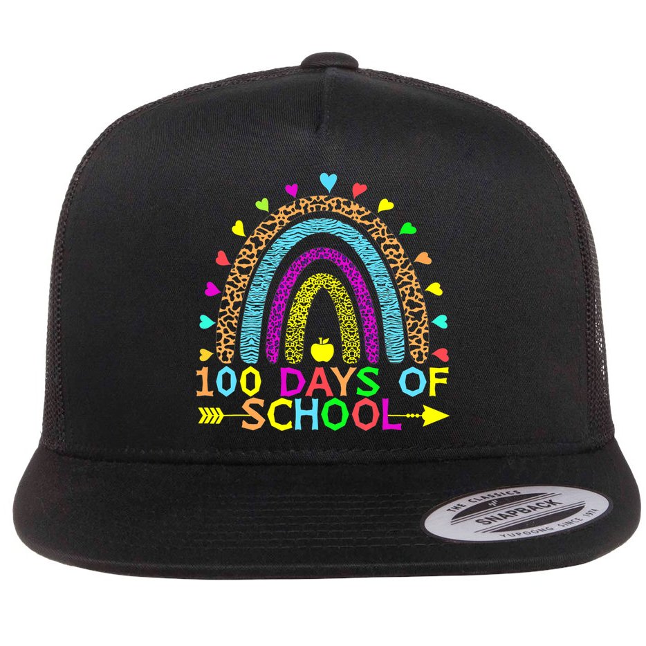 100 Days Of School Teacher Rainbow 100th Day Leopard Student Flat Bill Trucker Hat