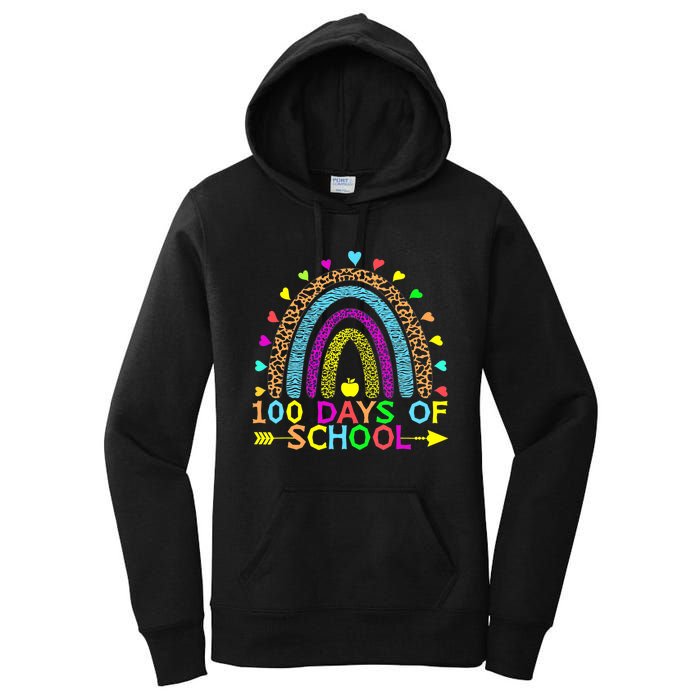 100 Days Of School Teacher Rainbow 100th Day Leopard Student Women's Pullover Hoodie