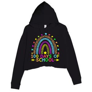 100 Days Of School Teacher Rainbow 100th Day Leopard Student Crop Fleece Hoodie