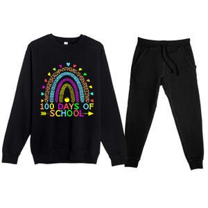 100 Days Of School Teacher Rainbow 100th Day Leopard Student Premium Crewneck Sweatsuit Set