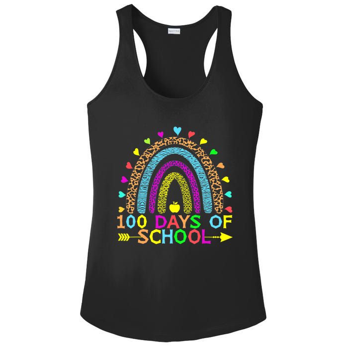 100 Days Of School Teacher Rainbow 100th Day Leopard Student Ladies PosiCharge Competitor Racerback Tank