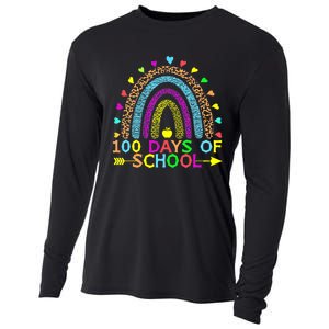 100 Days Of School Teacher Rainbow 100th Day Leopard Student Cooling Performance Long Sleeve Crew