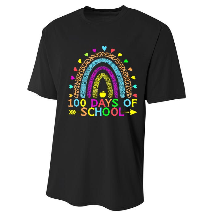 100 Days Of School Teacher Rainbow 100th Day Leopard Student Performance Sprint T-Shirt