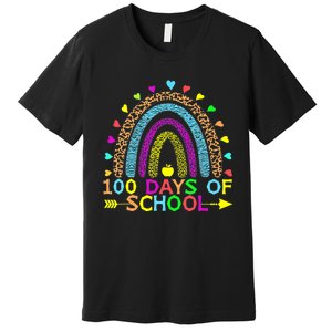 100 Days Of School Teacher Rainbow 100th Day Leopard Student Premium T-Shirt