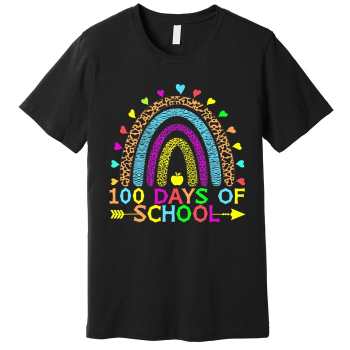 100 Days Of School Teacher Rainbow 100th Day Leopard Student Premium T-Shirt