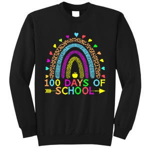 100 Days Of School Teacher Rainbow 100th Day Leopard Student Tall Sweatshirt