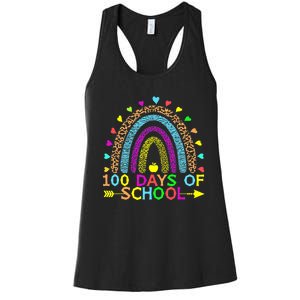 100 Days Of School Teacher Rainbow 100th Day Leopard Student Women's Racerback Tank