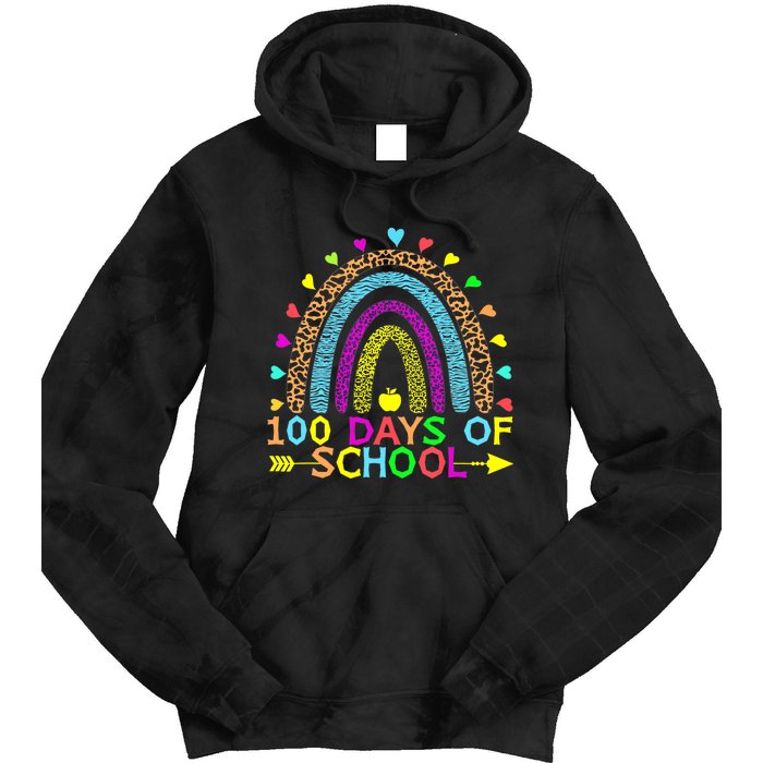 100 Days Of School Teacher Rainbow 100th Day Leopard Student Tie Dye Hoodie