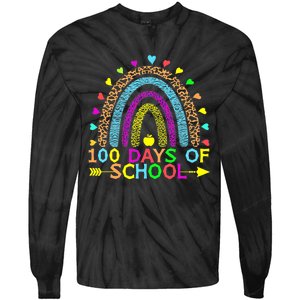 100 Days Of School Teacher Rainbow 100th Day Leopard Student Tie-Dye Long Sleeve Shirt