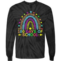 100 Days Of School Teacher Rainbow 100th Day Leopard Student Tie-Dye Long Sleeve Shirt