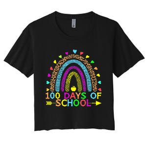 100 Days Of School Teacher Rainbow 100th Day Leopard Student Women's Crop Top Tee