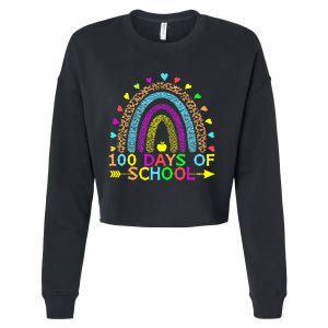 100 Days Of School Teacher Rainbow 100th Day Leopard Student Cropped Pullover Crew