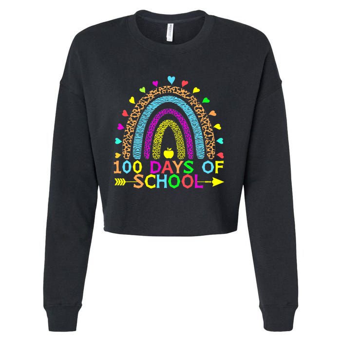 100 Days Of School Teacher Rainbow 100th Day Leopard Student Cropped Pullover Crew