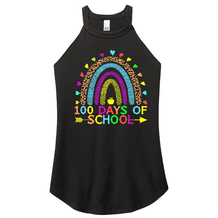 100 Days Of School Teacher Rainbow 100th Day Leopard Student Women's Perfect Tri Rocker Tank