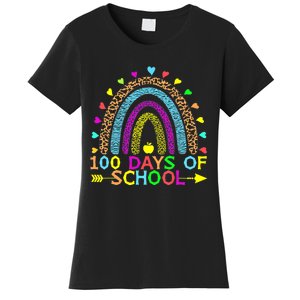 100 Days Of School Teacher Rainbow 100th Day Leopard Student Women's T-Shirt