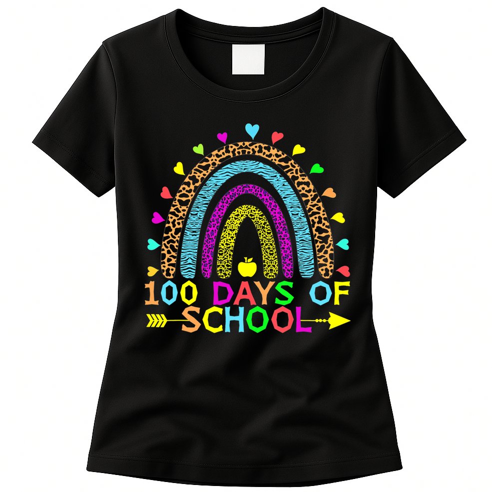 100 Days Of School Teacher Rainbow 100th Day Leopard Student Womens T-Shirt