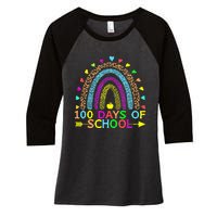 100 Days Of School Teacher Rainbow 100th Day Leopard Student Women's Tri-Blend 3/4-Sleeve Raglan Shirt