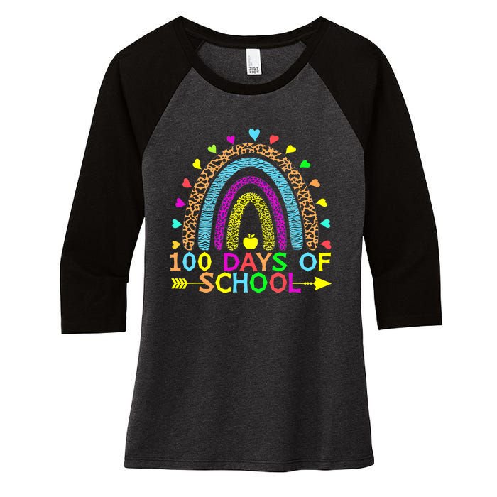 100 Days Of School Teacher Rainbow 100th Day Leopard Student Women's Tri-Blend 3/4-Sleeve Raglan Shirt