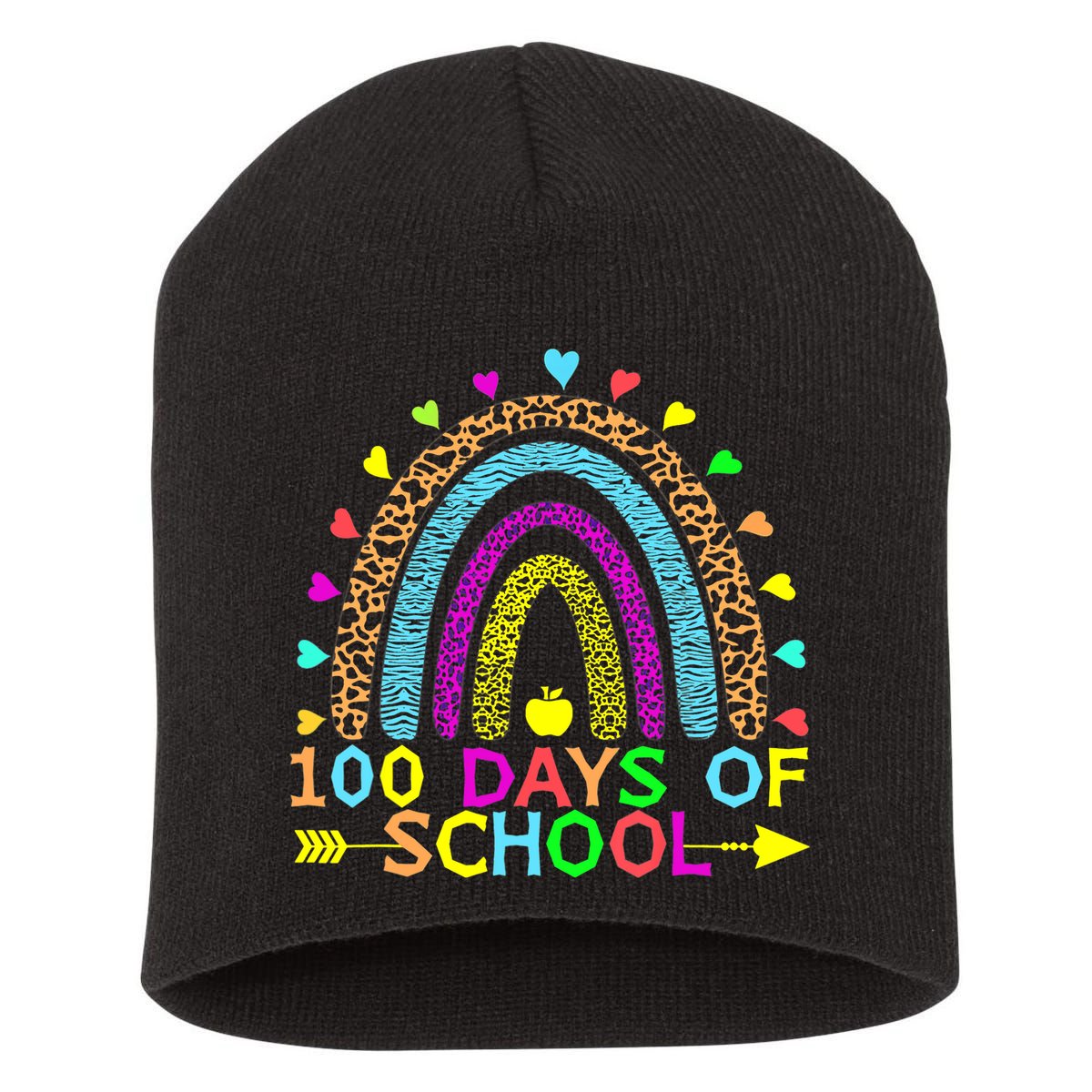 100 Days Of School Teacher Rainbow 100th Day Leopard Student Short Acrylic Beanie