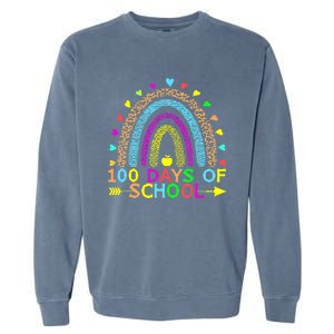 100 Days Of School Teacher Rainbow 100th Day Leopard Student Garment-Dyed Sweatshirt