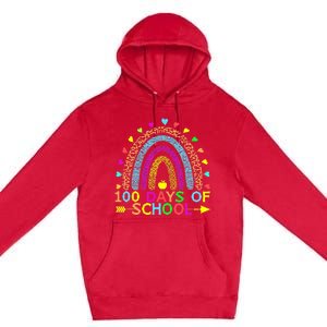 100 Days Of School Teacher Rainbow 100th Day Leopard Student Premium Pullover Hoodie