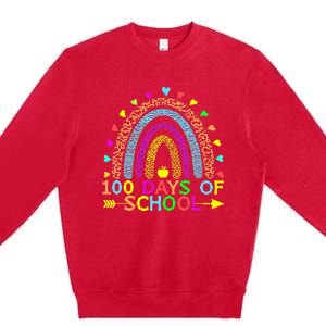 100 Days Of School Teacher Rainbow 100th Day Leopard Student Premium Crewneck Sweatshirt