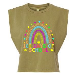 100 Days Of School Teacher Rainbow 100th Day Leopard Student Garment-Dyed Women's Muscle Tee