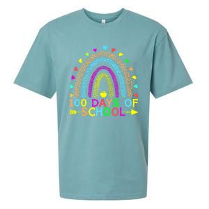 100 Days Of School Teacher Rainbow 100th Day Leopard Student Sueded Cloud Jersey T-Shirt