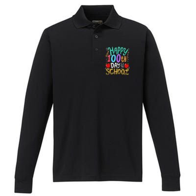 100 Days Of School Teacher Gift Performance Long Sleeve Polo