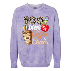 100 Days Of Coffee And Chaos 100th Day Of School Leopard Colorblast Crewneck Sweatshirt